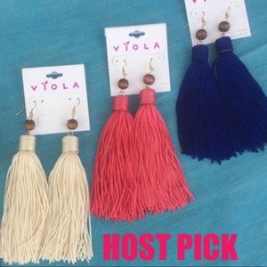 Viola Blue Coral Cream Bundle Of Tassel Earrings NWT